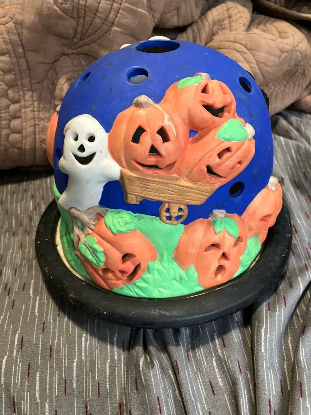 Vintage Hand Painted Ceramic Halloween Candle Holder